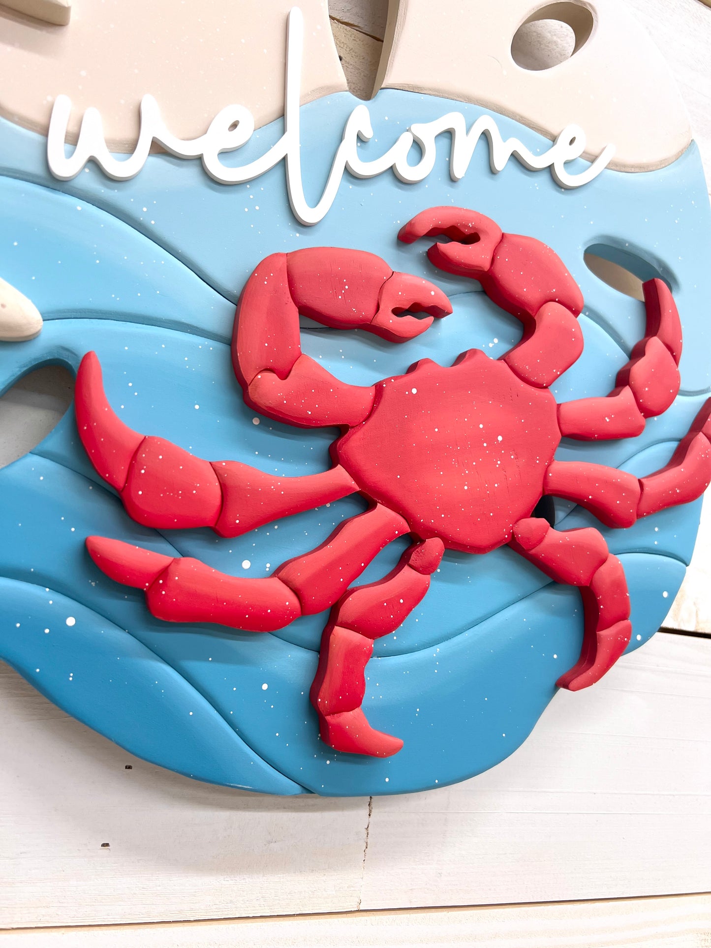 Sand Dollar Door Hanger with Red Crab "welcome"