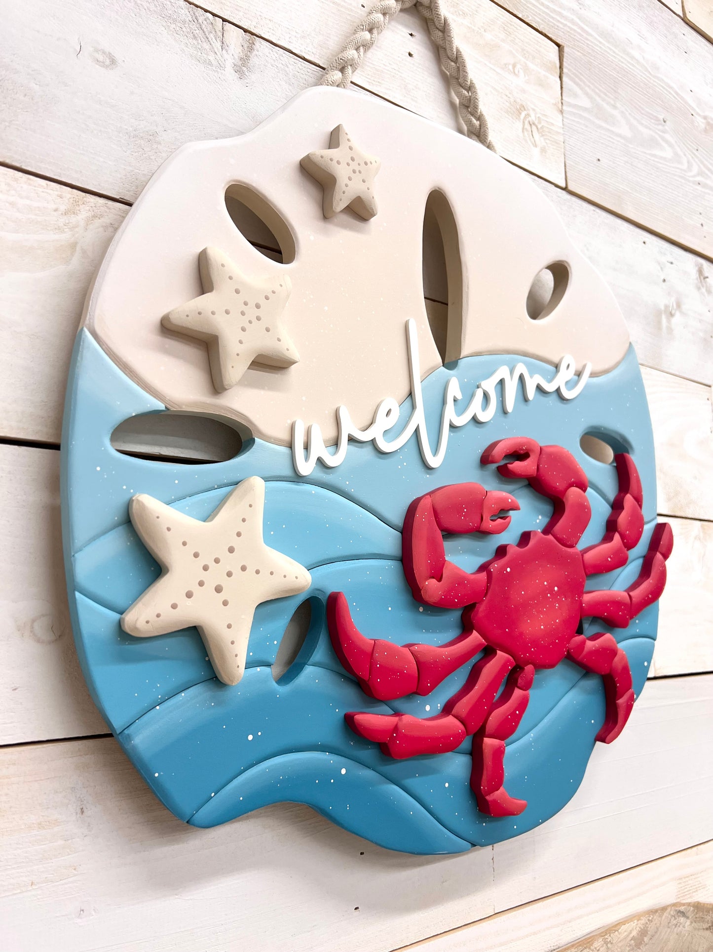 Sand Dollar Door Hanger with Red Crab "welcome"