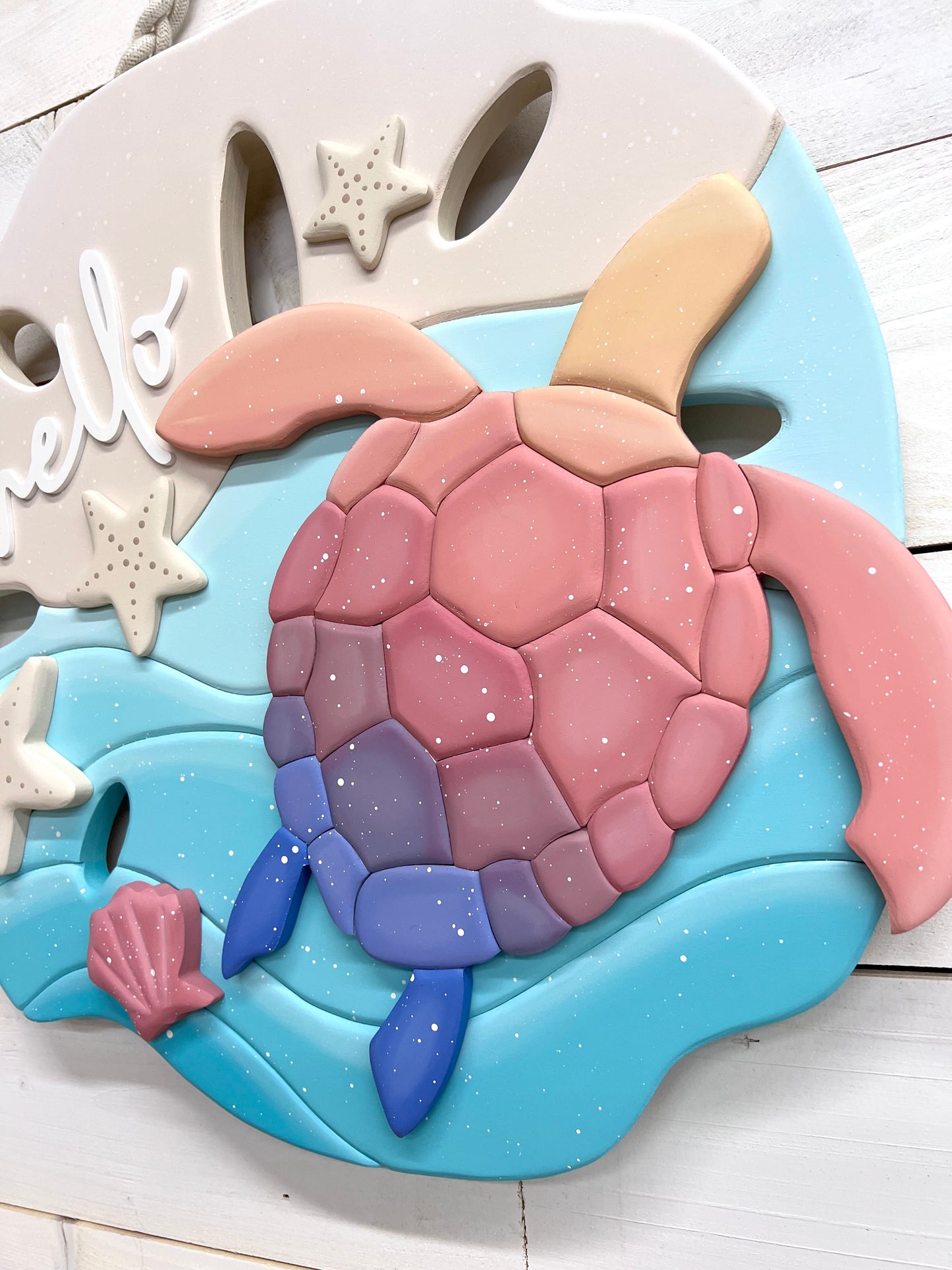 Sand Dollar Door Hanger with Sea Turtle "hello"
