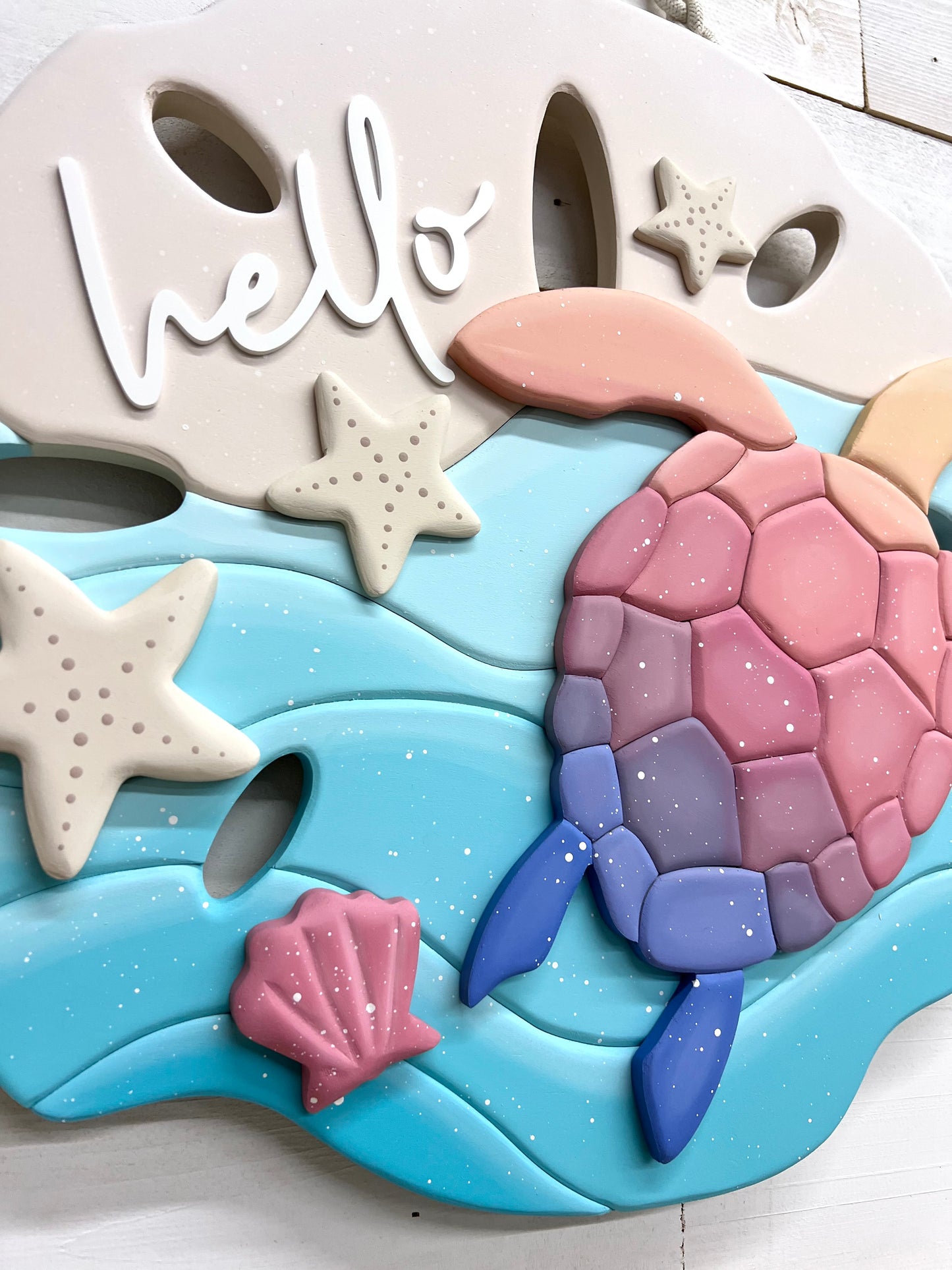 Sand Dollar Door Hanger with Sea Turtle "hello"