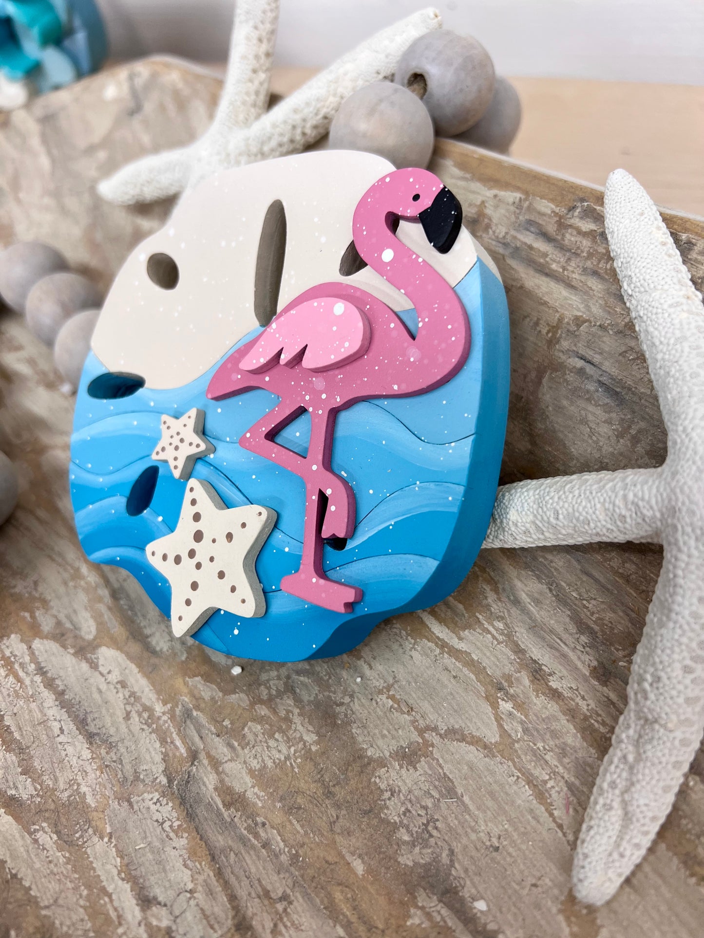 Sand Dollar MAGNET with Flamingo