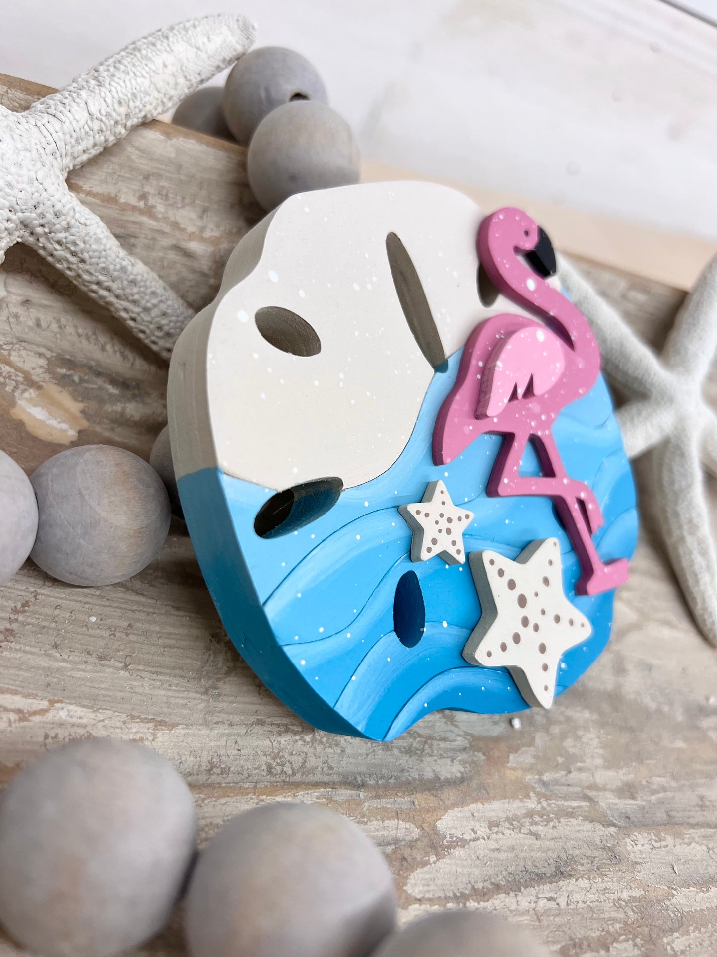 Sand Dollar MAGNET with Flamingo