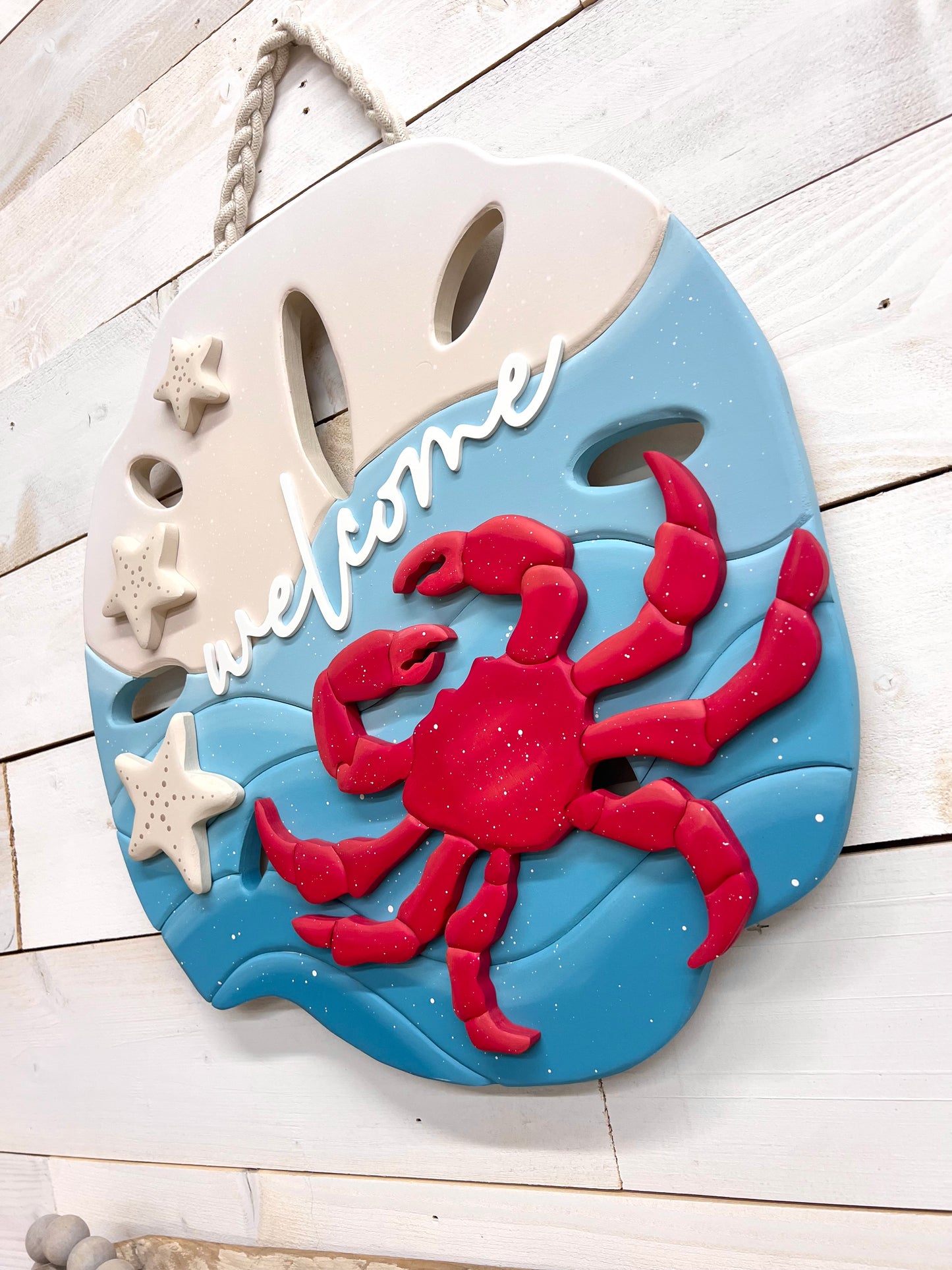 Sand Dollar Door Hanger with Red Crab "welcome"