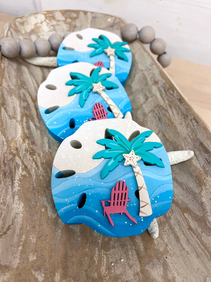 Sand Dollar MAGNET with Palm & Beach Chair