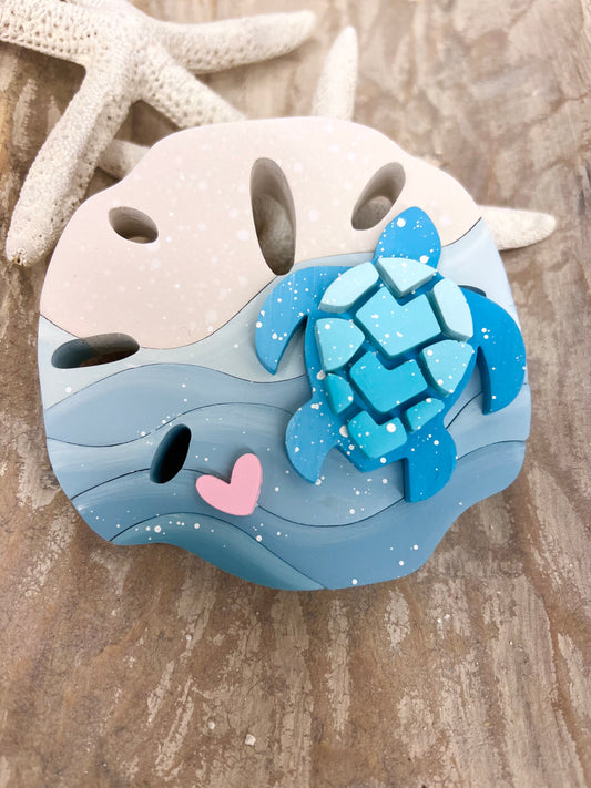 Sand Dollar MAGNET with Sea Turtle