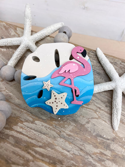 Sand Dollar MAGNET with Flamingo