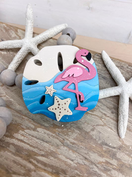 Sand Dollar MAGNET with Flamingo