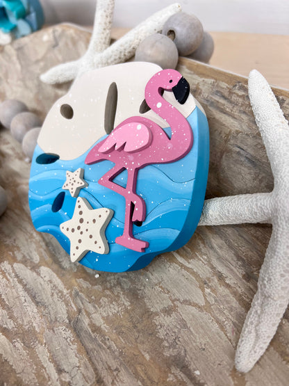 Sand Dollar MAGNET with Flamingo