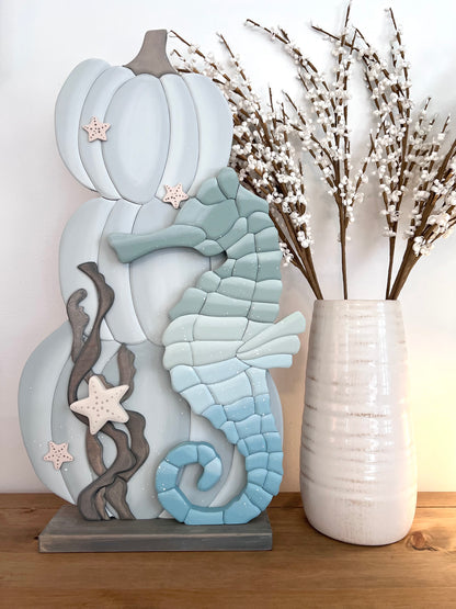 Coastal Pumpkin Triple Stack with Seahorse