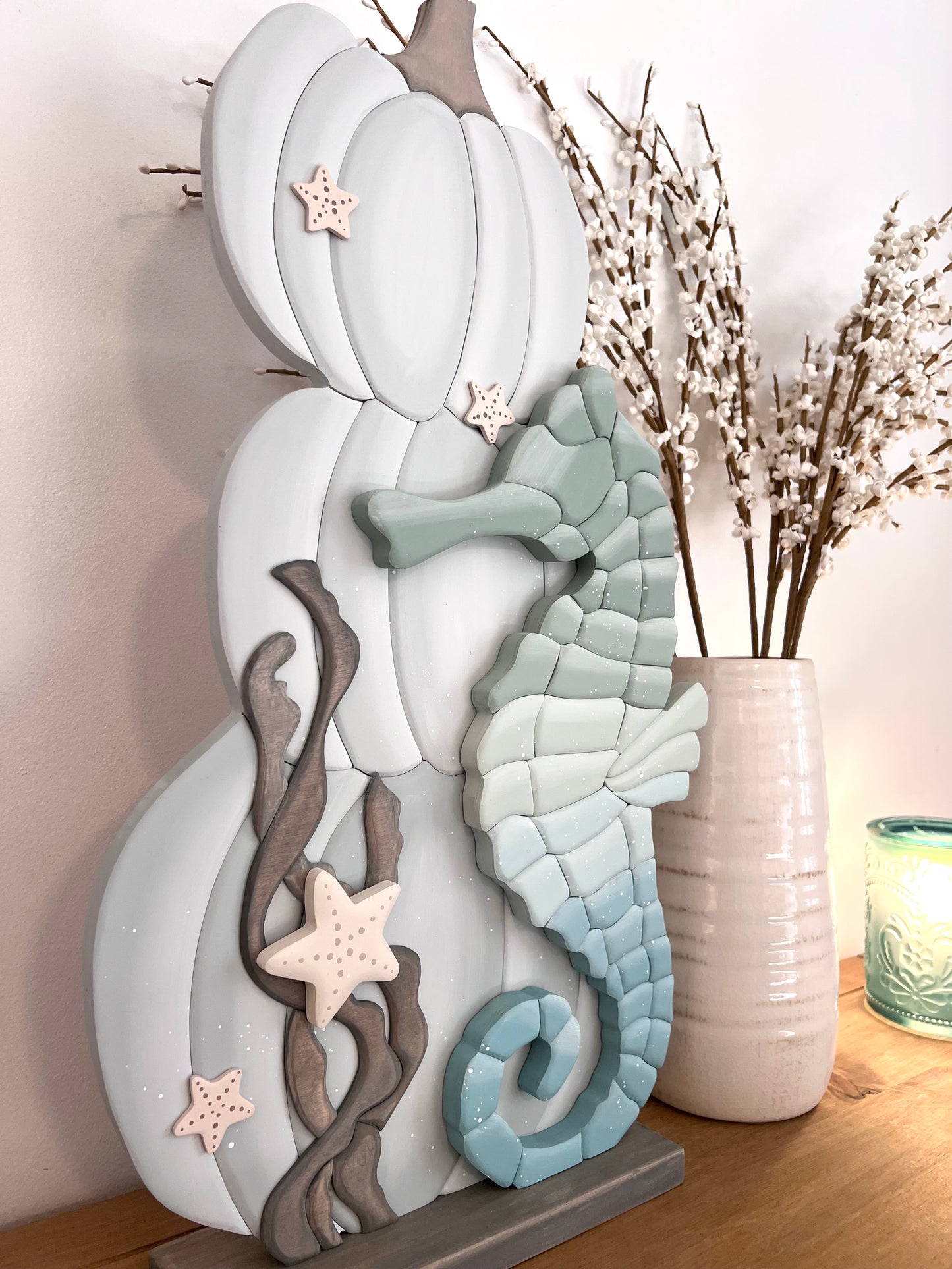 Coastal Pumpkin Triple Stack with Seahorse