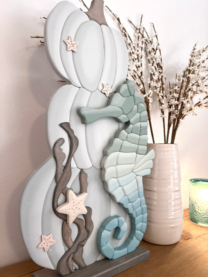 Coastal Pumpkin Triple Stack with Seahorse