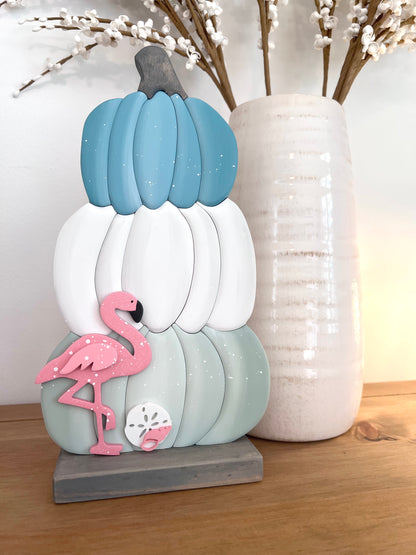 Small Coastal Pumpkin Triple Stack with Flamingo