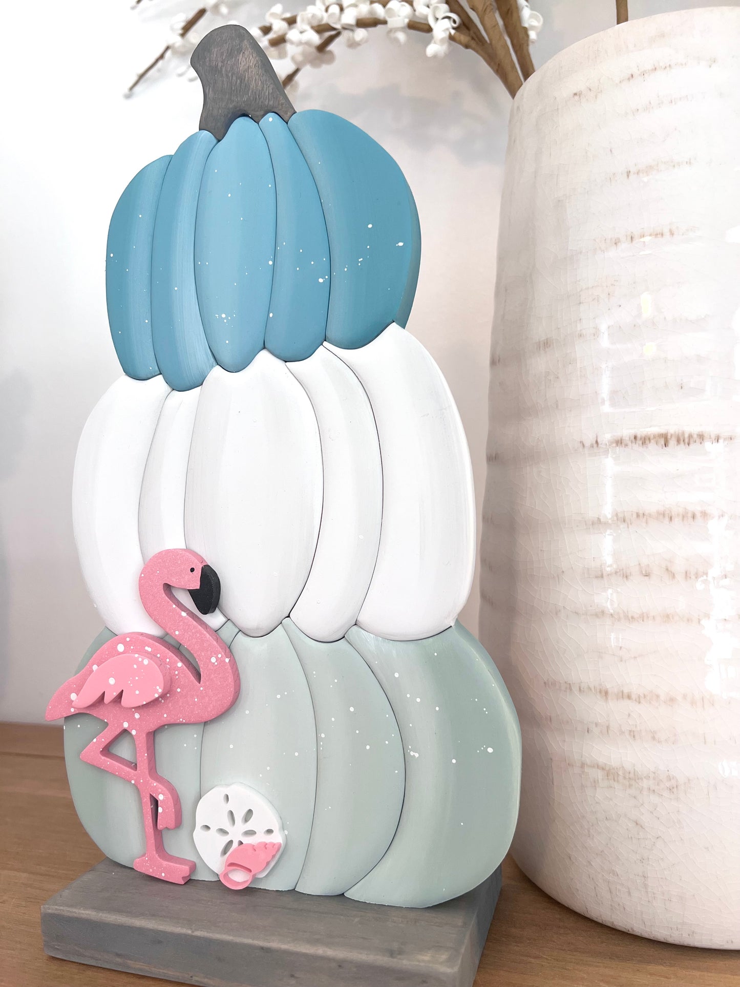 Small Coastal Pumpkin Triple Stack with Flamingo