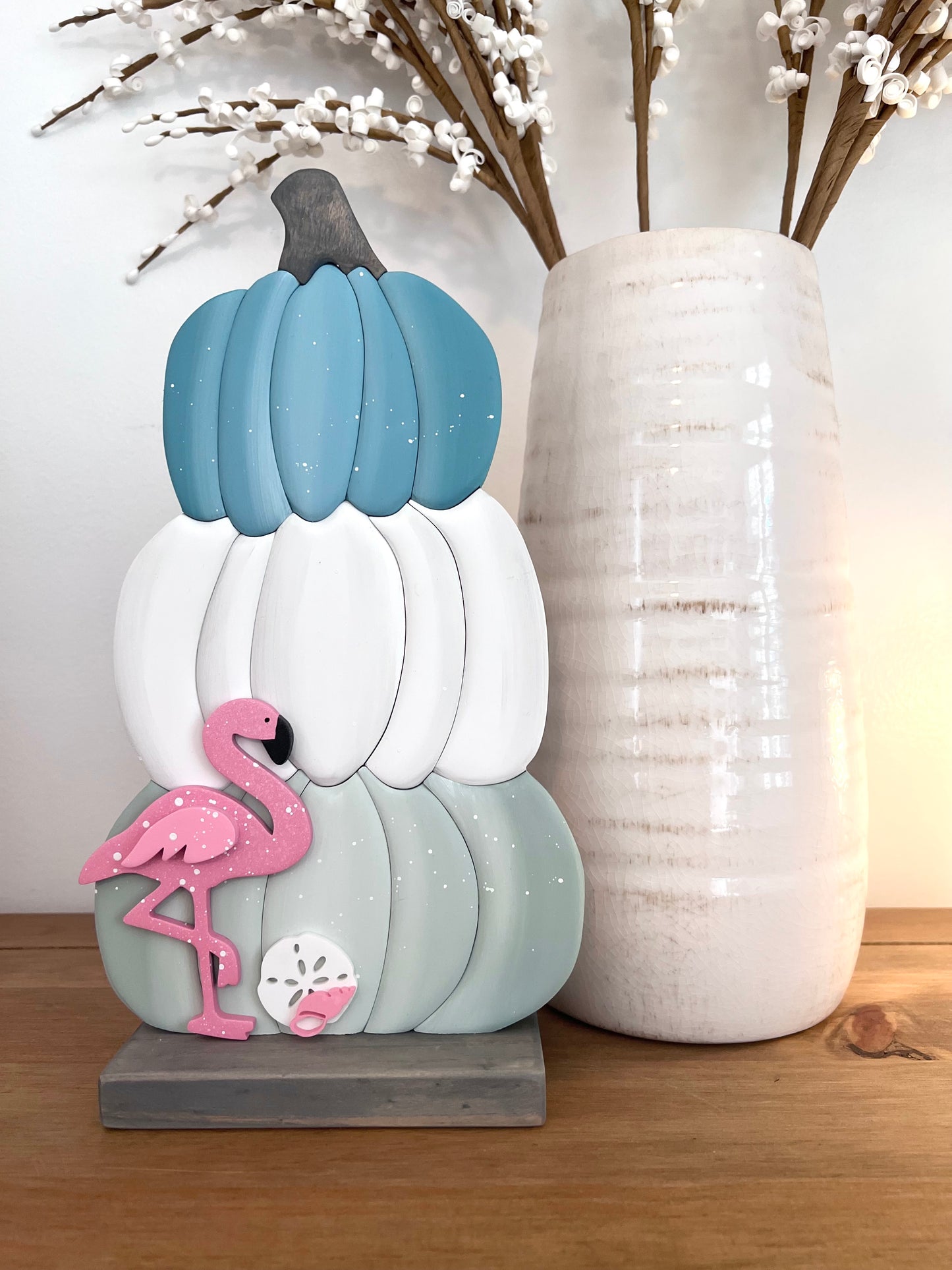Small Coastal Pumpkin Triple Stack with Flamingo